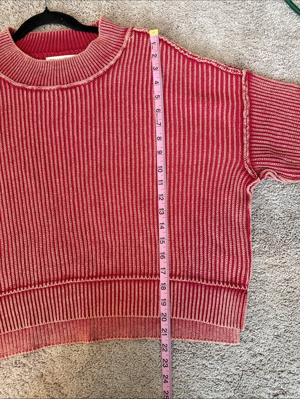 Zenana Outfitters Mineral washed Red Ribbed Crewneck Sweater - Picture 11 of 12